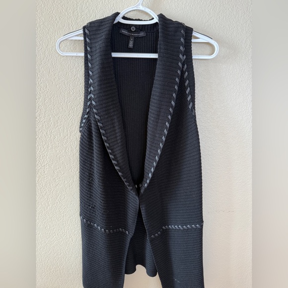 White House Black Market Black Faux Fur-Trim Sleeveless Knit Vest - Picture 2 of 13